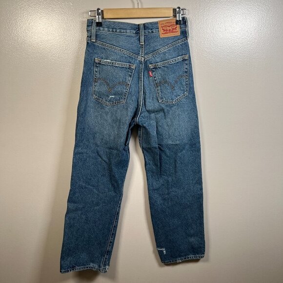 Levi's Ribcage Straight Ankle Jeans Size 25 Distressed Button Fly High Waist - Picture 2 of 12